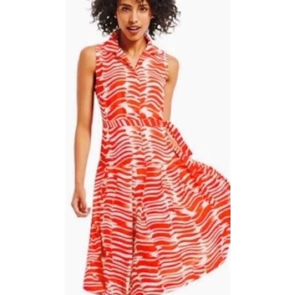CAbi Red and White Brushstroke Dropped Waist Tomato Girl Dress Size M